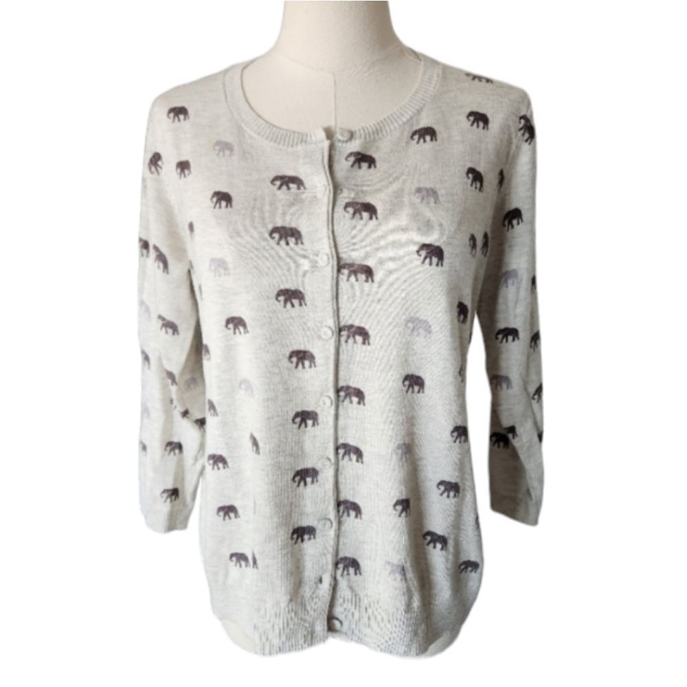 Bass Elephant print Cardigan sweater - Size Medium